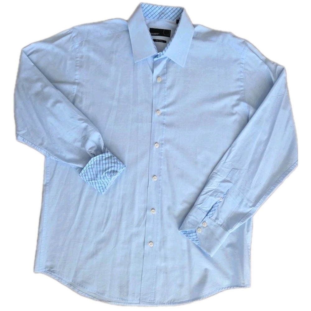 Quieti Men's Blue Dress Shirt Medium Flip Cuff Fine Cotton Button-up